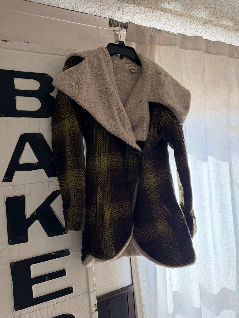 Stetson Olive Plaid Sherpa-Lined  Coat